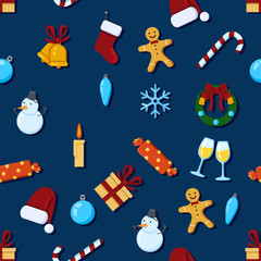 Vector Seamless Pattern Background of Christmas Symbols