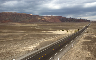 View of Panamerican Highway Mountains and Desert Peru