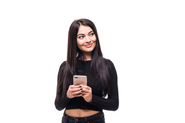 Portrait of Beautiful Young woman using mobile phone isolated on white background