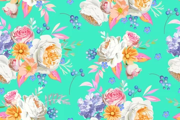 Keuken foto achterwand Turquoise Schattig bloemen naadloos patroon 2