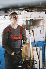 Fototapeta na wymiar Portrait of a car mechanic in a car workshop