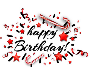 White happy birthday card with candy.