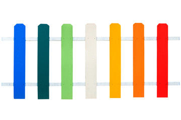 Obraz premium Colorful wooden fence isolated on white background