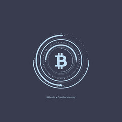 Fototapeta premium Virtual symbols of the coin bitcoin. Crypto currency. Abstract technology.