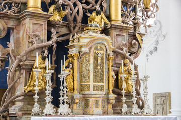 Altar depicting the Tree of Jesse inside the collegiate church of Stift Stams, a baroque Cistercian abbey in the municipality of Stams, state of Tyrol, western Austria