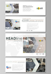 Social media and email headers set, modern banners. Abstract design templates, vector layouts in popular sizes. Colorful background made of dotted texture for travel business, urban cityscape.