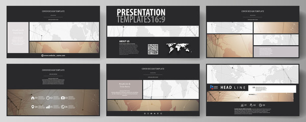 The black colored minimalistic vector illustration of the editable layout of high definition presentation slides design templates. Global network connections, technology background with world map.