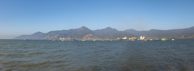 Panoramic view of Downtown Sao Sebastiao Sea with Ilhabela on background   - Sao Sebastiao, Sao Paulo, Brazil