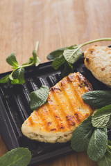 Halloumi roasted on grill cypriot cheese on wood