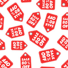 Sale 80% off hang tag seamless pattern background. Business flat vector illustration. Sale 80% off shopping sign symbol pattern.