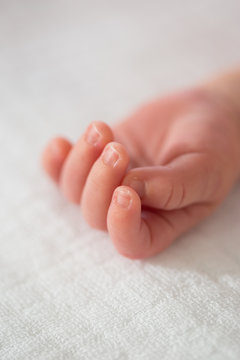Baby girl hand, copy space