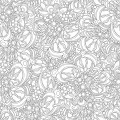Seamless pattern with abstract flowers. Black and white.