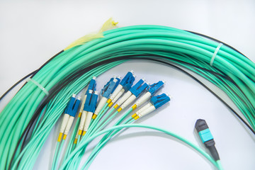 fiber optic pigtail patchcord connectors on white background