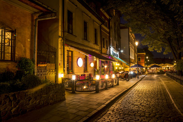 Fototapeta premium Jewish Quarter of the Kazimierz district in Krakow at night, Poland