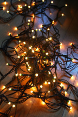 Christmas lights isolated on the floor.
