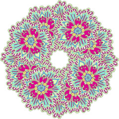 Circular mandala pattern. Abstract flowers.