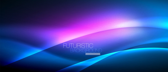 Neon glowing wave, magic energy and light motion background
