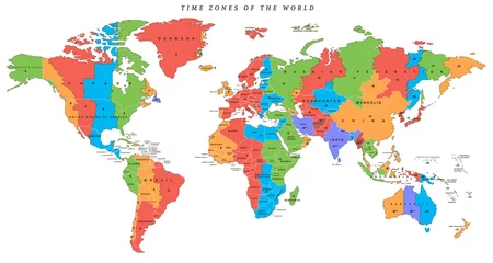 Poster Vector detailed world map with time zones and countries © D1min
