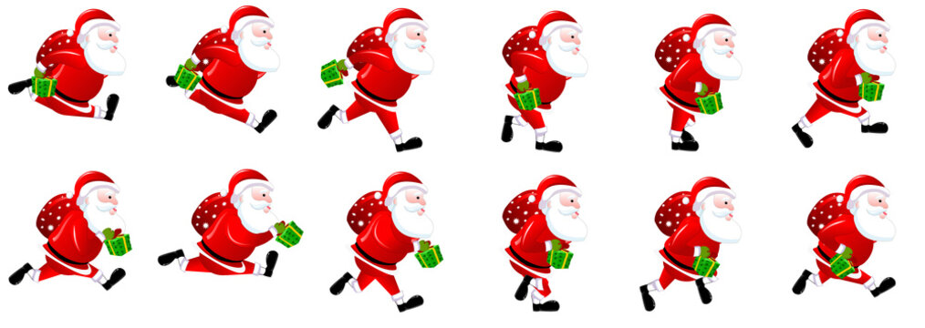 Santa Claus Running Animation with Gifts bag sprite sheet, Christmas Gifts,  Run cycle, Loop animation Stock Vector | Adobe Stock