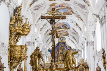 Fotobehang The collegiate church of Stift Stams, a baroque Cistercian abbey in the municipality of Stams, state of Tyrol, western Austria © J. Ossorio Castillo