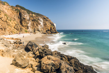 Dume Cove Malibu, Zuma Beach, emerald and blue water in a quite paradise beach surrounded by...