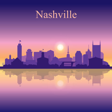 Nashville silhouette on sunset background