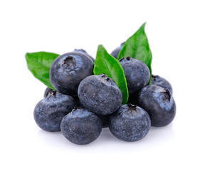 Blueberries and leaves isolated on white background