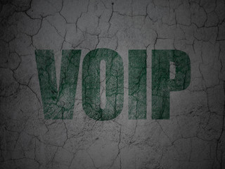 Web design concept: Green VOIP on grunge textured concrete wall background