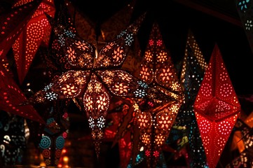 Christmas Decorations and Ornaments in a Christmas Market. Italy
