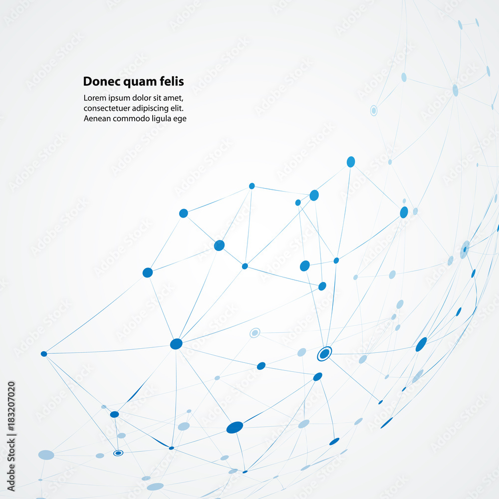 Poster abstract design with blue compound lines and dots. vector connect background