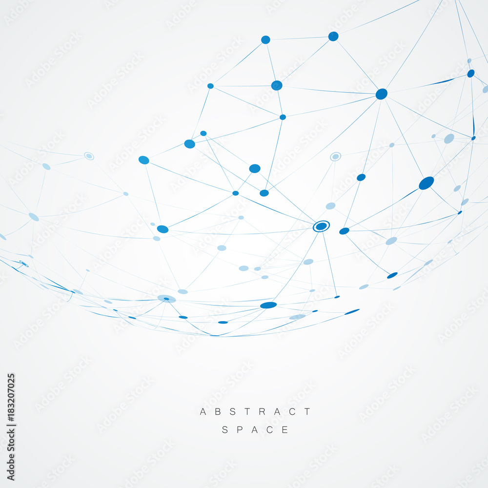 Leinwandbilder abstract design with blue compound lines and dots. vector connect background