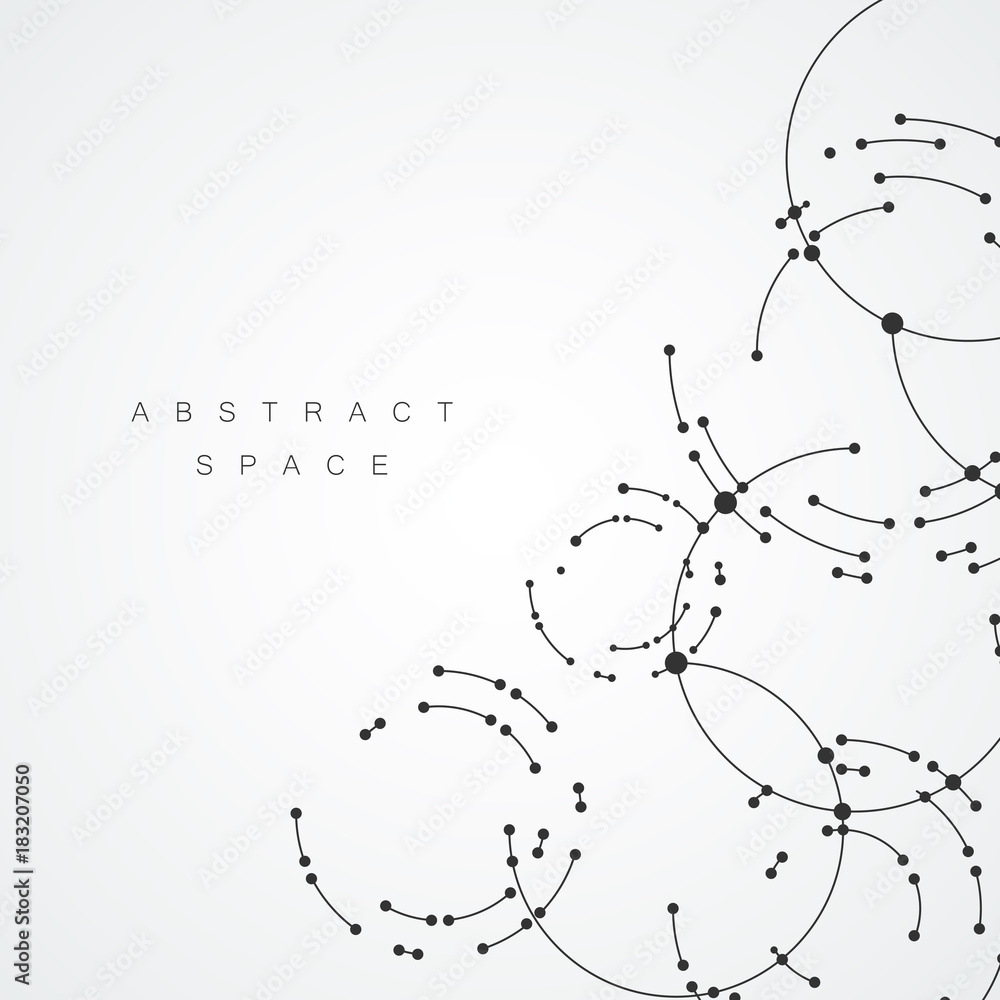 Leinwandbilder Vector points connecting circles background. Geometric abstraction design with lines and points