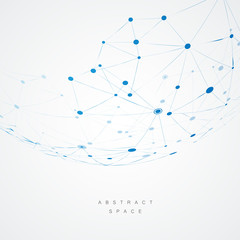 Abstract design with blue compound lines and dots. Vector connect background
