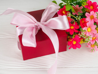 Gift or present box wrapped in kraft paper and flower for women, Gift for Mother