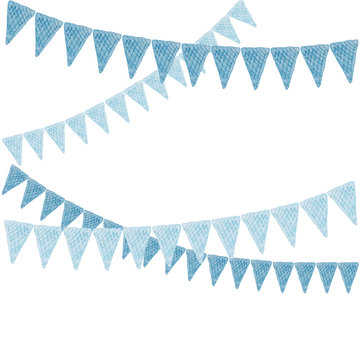 Beautiful and cheerful flags or pennants painted in watercolor on a background for a new year or birthday