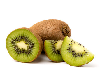 Ripe kiwi with slices on white