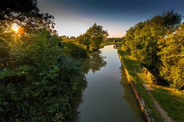 Grand Union canal in the summer evening sunlight 