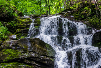Great waterfall Shypit in Carpathian mountains. beautiful and fresh summer nature scenery