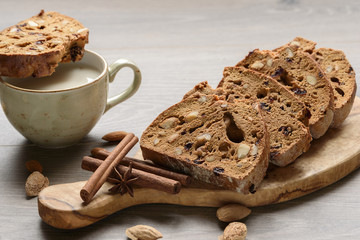 Biscotti with nuts and cranberries. Selective focus