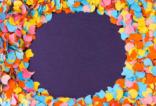 Round Confetti Frame On Slate - New Year, Carnival Party Concept