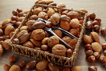 Mix of different kinds of nuts in shell