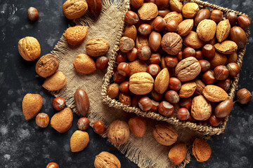 Mix of different kinds of nuts in shell