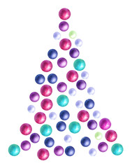 Fantasy Christmas tree with colourful baubles on white background.