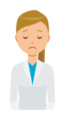 Female doctor in white coat apologizes