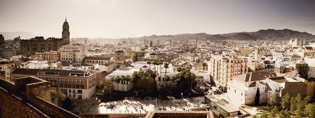 Spanish city panorama. Picaso Museum, Malaga, Spain