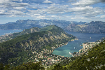 Fototapeta na wymiar Scenic view of Kotor Bay from above with clouds