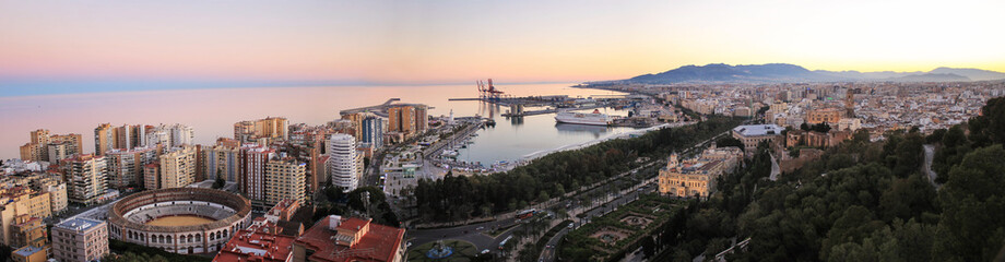 Waterside of a Spanish City during sunset. Malaga