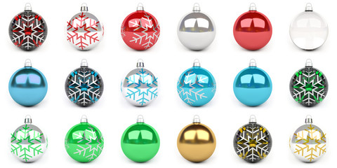 Colorful christmas bauble collection 3D rendering