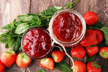 Fresh strawberry jam with toast or bread for breakfast.