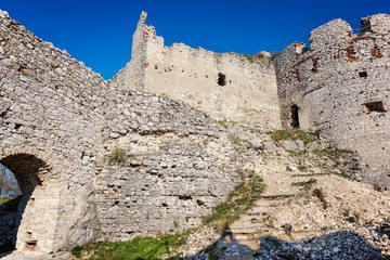 Abandoned ruins of medieval Plavecky castle in autumn